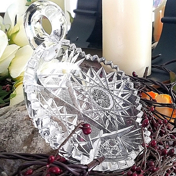 American Brilliant Nappy Cut Glass Dish with Handle 7" Crystal - Picture 5 of 11